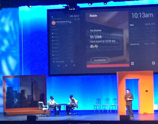 A fake conference room running Robin for Aruba's keynote