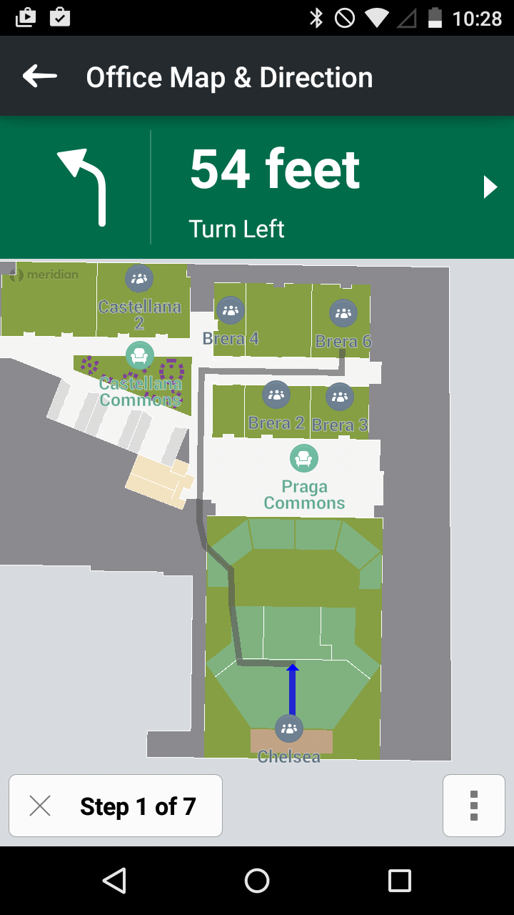 Office gps map with turn directions in Robin