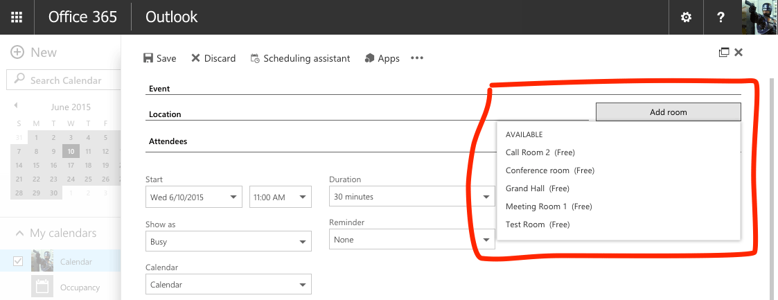 How to add meeting room calendars in Office 365 Robin